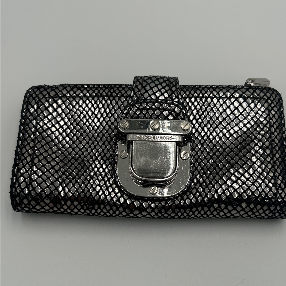 Michael Kors Silver Metallic Snake-Embossed Leather Wallet